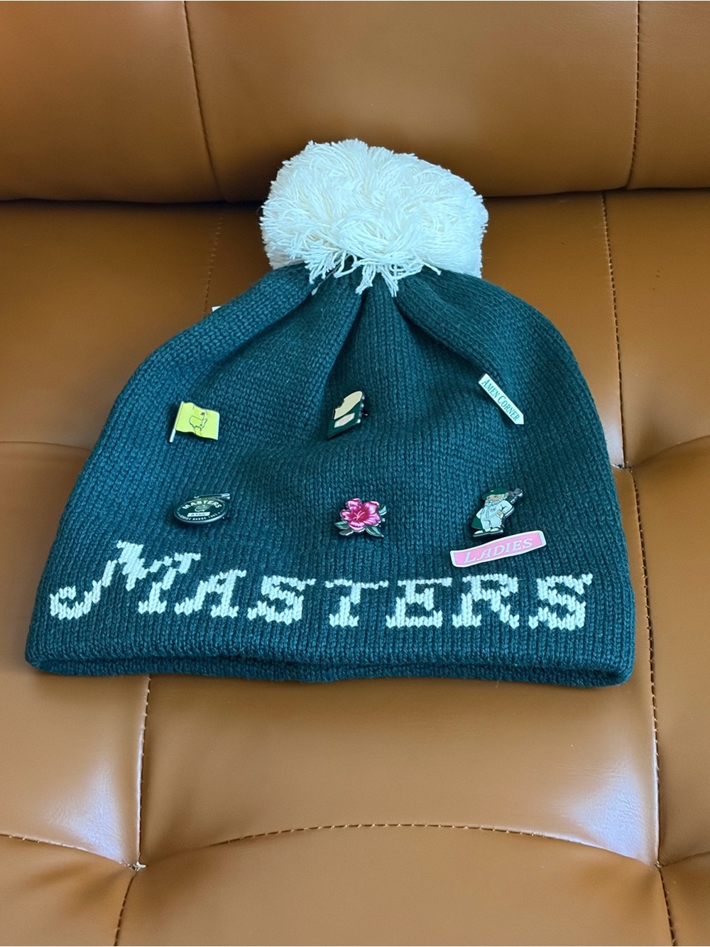 Masters Women’s Pom Beanie Hat with Pins - Dark Green & White